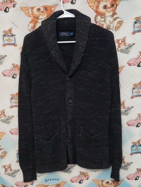 Ralph Lauren Black Shawl-Collar Button Cardigan